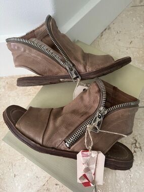 A.S.98 / AS98 x Free People tan leather metal zipper flat sandals